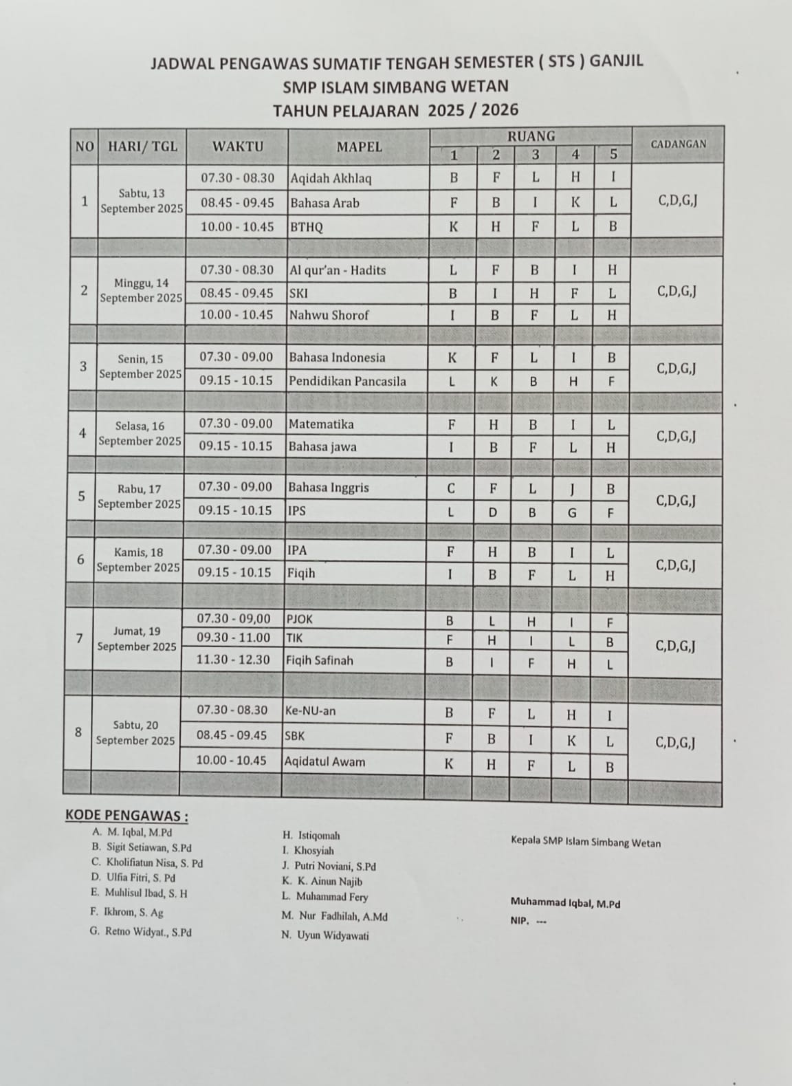 JADWAL UJIAN STS 2025